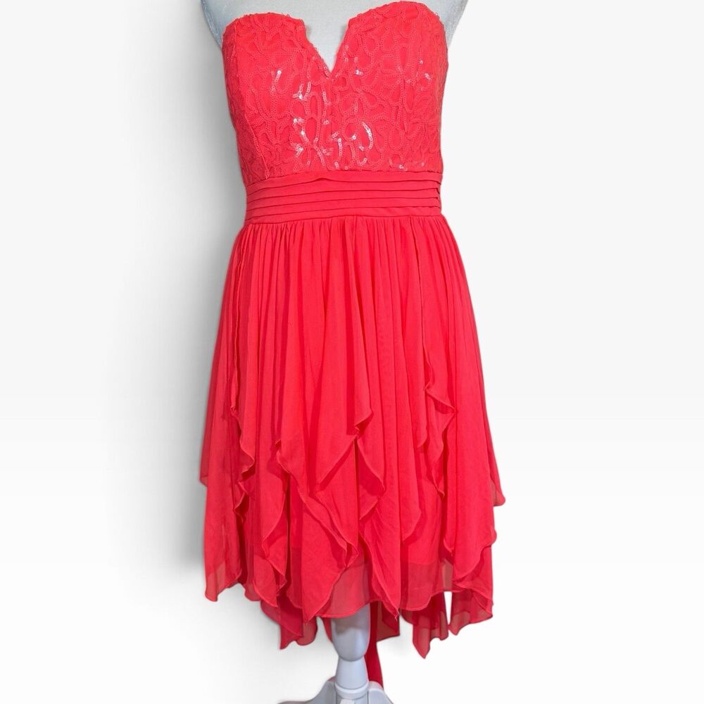 Coral Strapless High Low Prom Homecoming Dress Sequin Chiffon Formal My Michelle